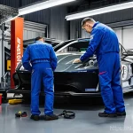 모터스포츠 테크니션의 역할 - **Motorsport Technicians in a High-Tech Garage - "The Unseen Architects of Victory"**
A vibrant,...