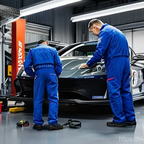 Home 23 모터스포츠 테크니션의 역할 - **Motorsport Technicians in a High-Tech Garage - "The Unseen Architects of Victory"**
A vibrant,...